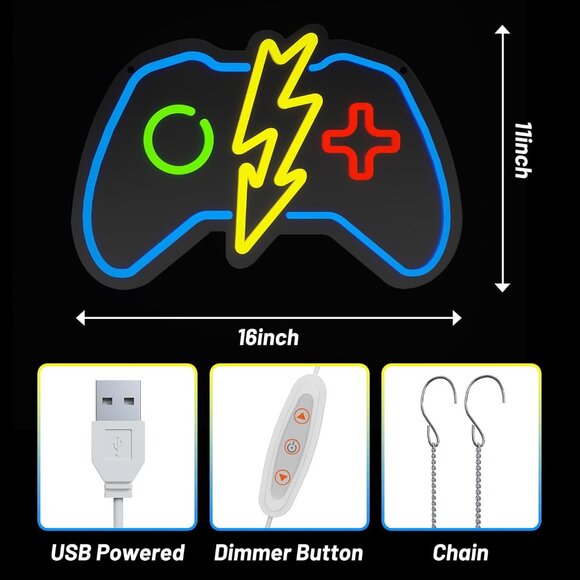 Blue Gaming Neon Sign Dimmable Gamer LED Neon Lights for Video Game Room - Picture 3 of 6